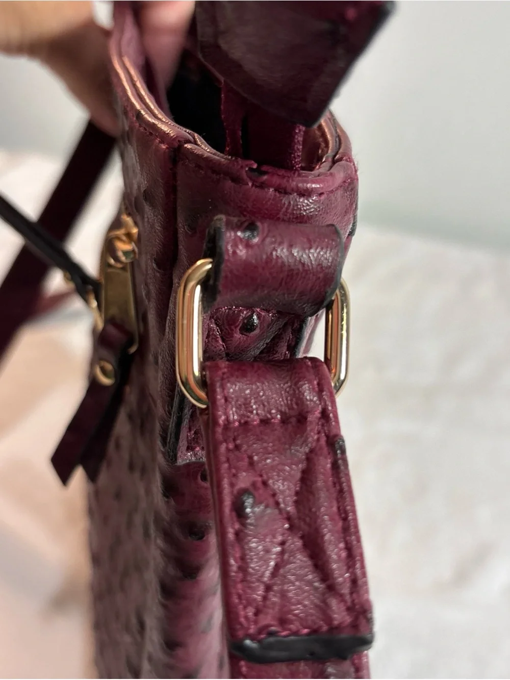 Cato Women's Crossbody Bag in Burgundy Faux Ostrich Leather - Classic Everyday